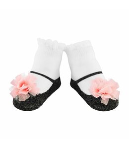 MudPie Black And Pink Puff Socks