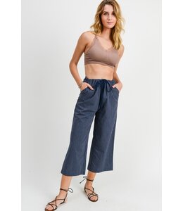Doe and Rae Cropped Wide Leg Pant With Front Drawstring