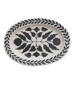 Creative Co-Op Hand-Painted Stoneware Platter With Floral Design