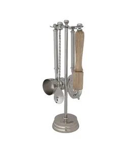 Creative Co-Op Stainless Steel & Mango Wood Bar Tools with Stand, Set of 5