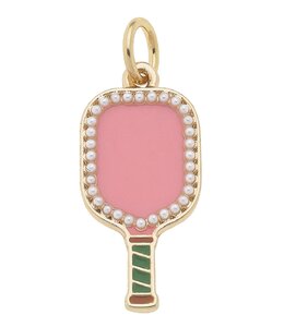 Canvas Style Pearl Studded Pickleball Paddle Charm in Pink