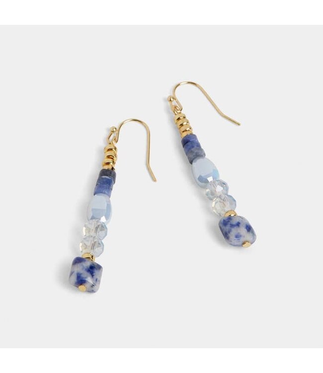 Whispers Bead Line Dangle Earrings - Blue