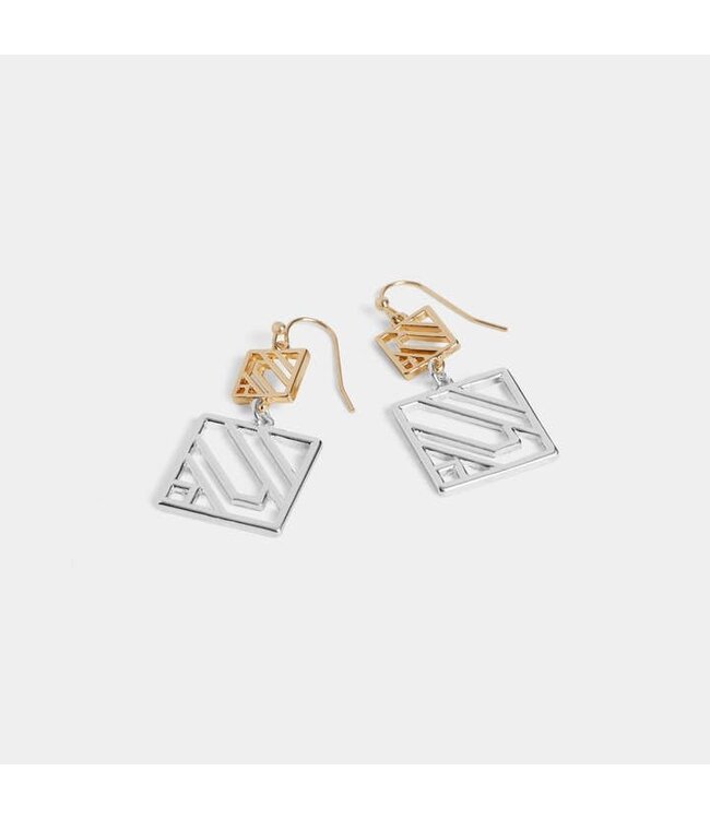 Whispers Dangling Geometric Squares Earrings