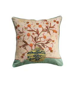 Creative Co-Op Square Cotton Blend Printed Pillow w/ Flowers in Vase