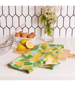 rockflowerpaper Lemon Blossoms Blu Kitchen Tea Towel