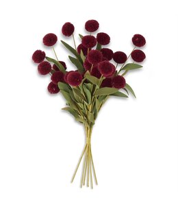 K&K Interiors Burgundy Pompom Pick w/Green Eva Leaves Bundle (6 Stems)