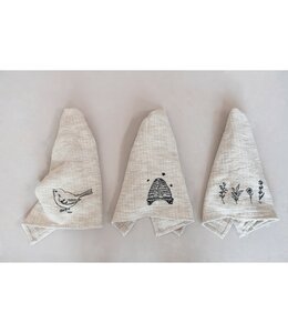 Creative Co-Op Linen and Cotton Slub Embroidered Tea Towel