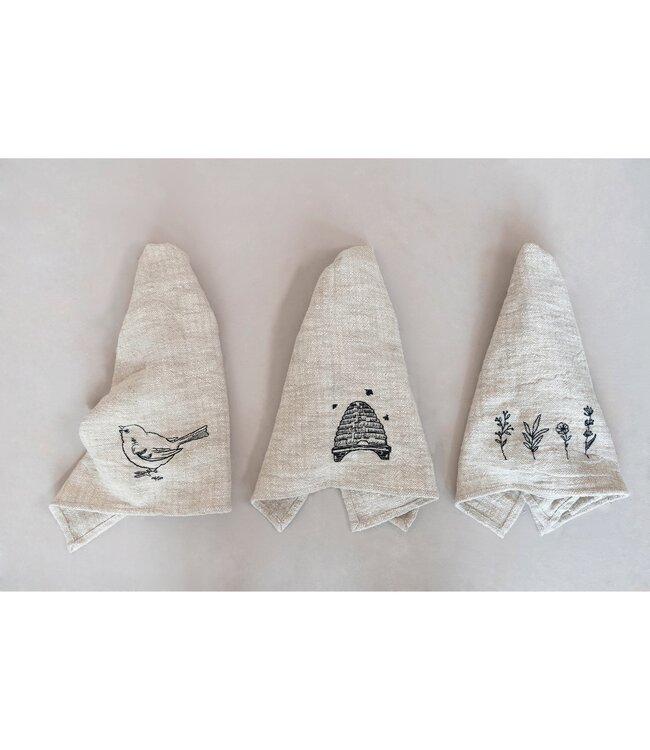 Creative Co-Op Linen and Cotton Slub Embroidered Tea Towel