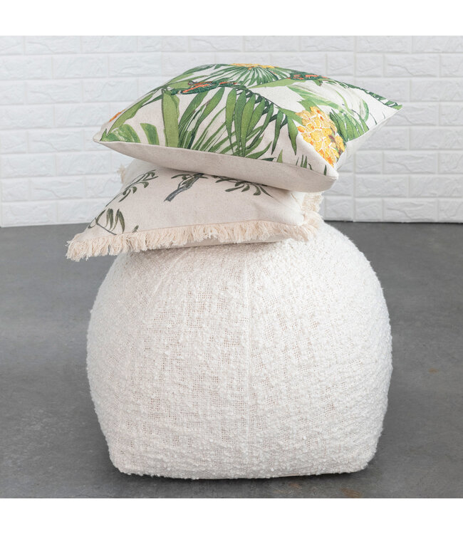 Creative Co-Op Cotton Printed Pillow With Birds and Florals-20"