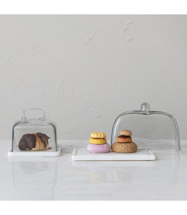 Creative Co-Op Glass Cloche With White Marble Base