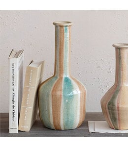 Creative Co-Op Hand-Painted Terra-cotta Vase With Stripes