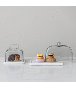 Creative Co-Op Glass Cloche With White Marble Base & Handle