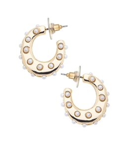 Canvas Style Wilma Pearl-Studded Hoop Earrings in Ivory