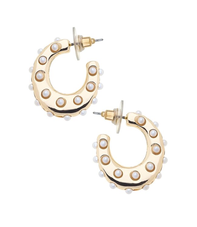 Canvas Style Wilma Pearl-Studded Hoop Earrings in Ivory