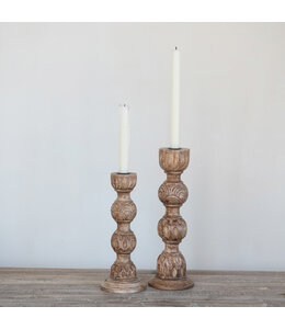 Creative Co-Op Hand-Carved Mango Wood Taper Holder