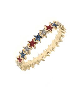 Canvas Style Star Spangled Glitter Hinge Bangle in Red, Silver, Blue