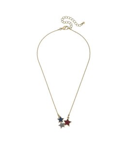Canvas Style Triple Glitter Star Necklace in Red, Silver, Blue