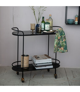 Bloomingville Metal & Marbled Veneer 2-Tier Bar Cart on Casters