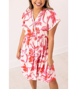 Grace + Emma Pink Floral Dress Scallop Trim