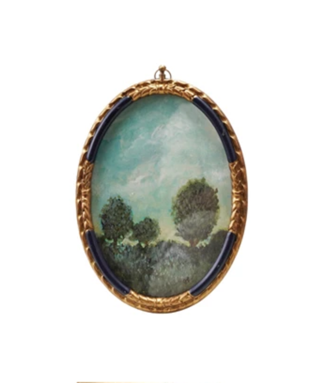 Creative Co-Op Large Oval Pewter & Glass Photo Frames with Art