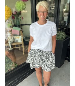 Doe and Rae Floral Print Drawstring Waist Wide Leg Short
