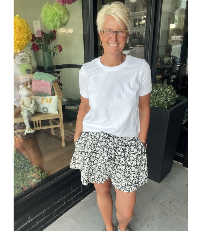 Doe and Rae Floral Print Drawstring Waist Wide Leg Short