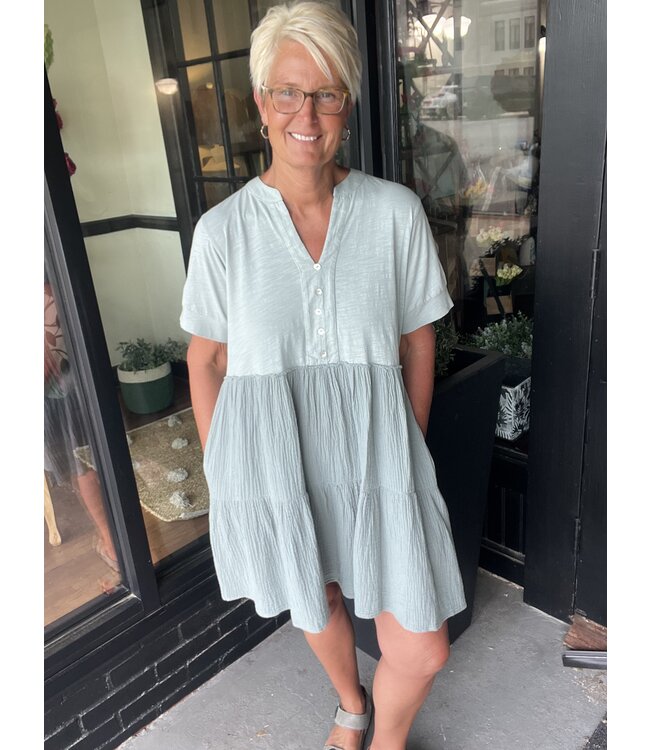 Oddi Solid Slub Jersey & Cotton Gauze Mini Dress