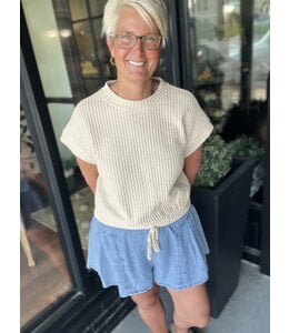 Doe and Rae Tencel Denim Elastic Waist Pintuck Wide-Leg Shorts