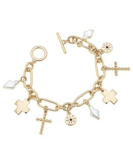 Canvas Style Abigail Multi Cross Charm Bracelet in Shiny Gold