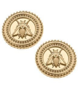 Canvas Style Lizette Bee Medallion Stud Earrings in Worn Gold