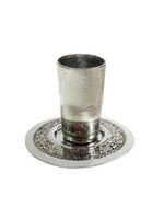 KIDDUSH CUP HAMMERED NICKEL LASER CUT JERUSALEM INLAY