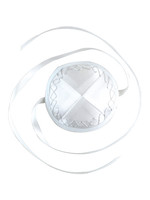 BABY KIPPAH SATIN WHITE & SILVER WITH STRINGS
