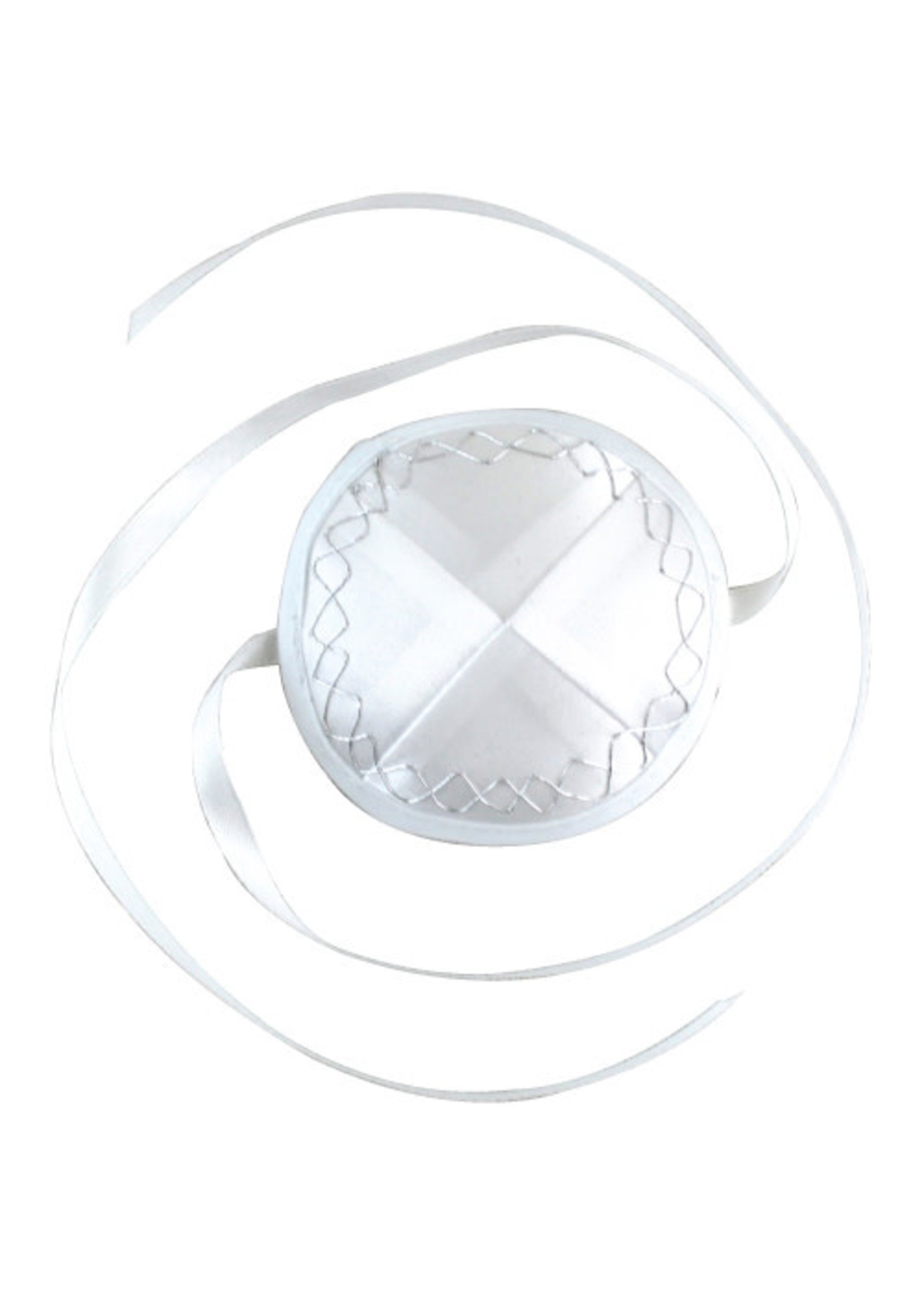 BABY KIPPAH SATIN WHITE & SILVER WITH STRINGS