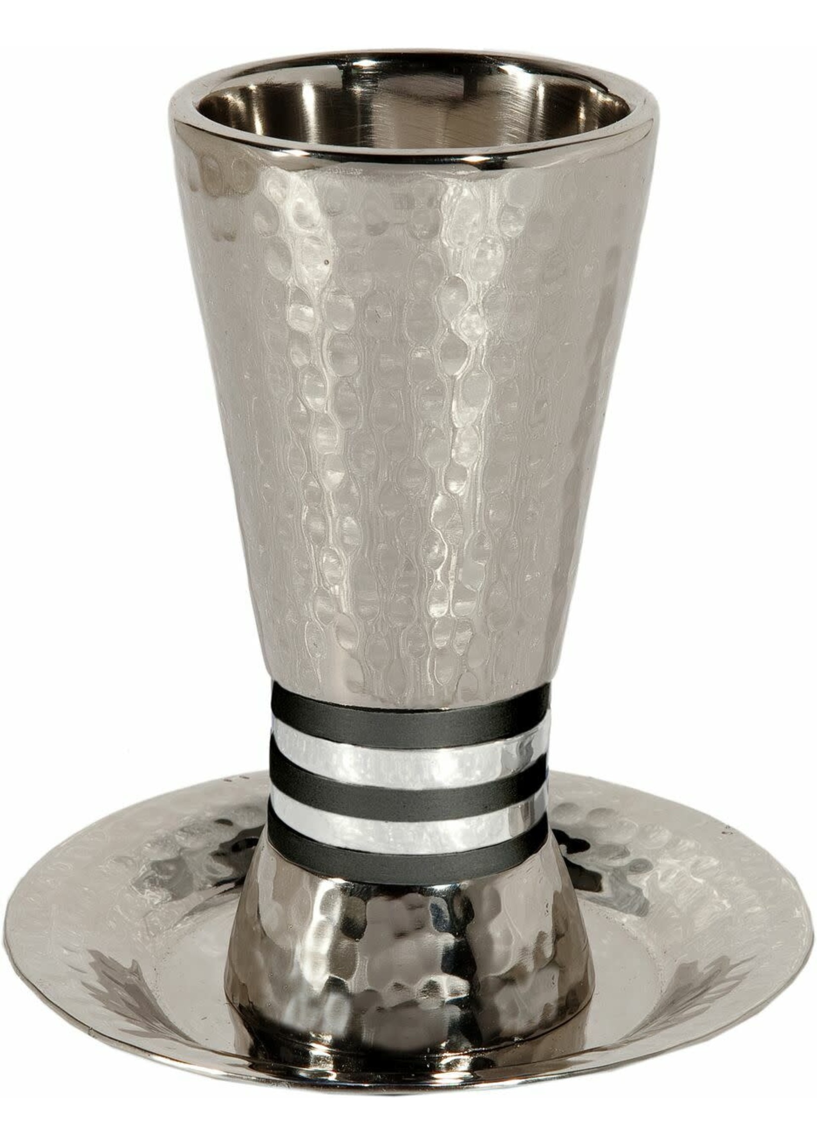 KIDDUSH CUP HAMMERED NICKEL WITH RINGS