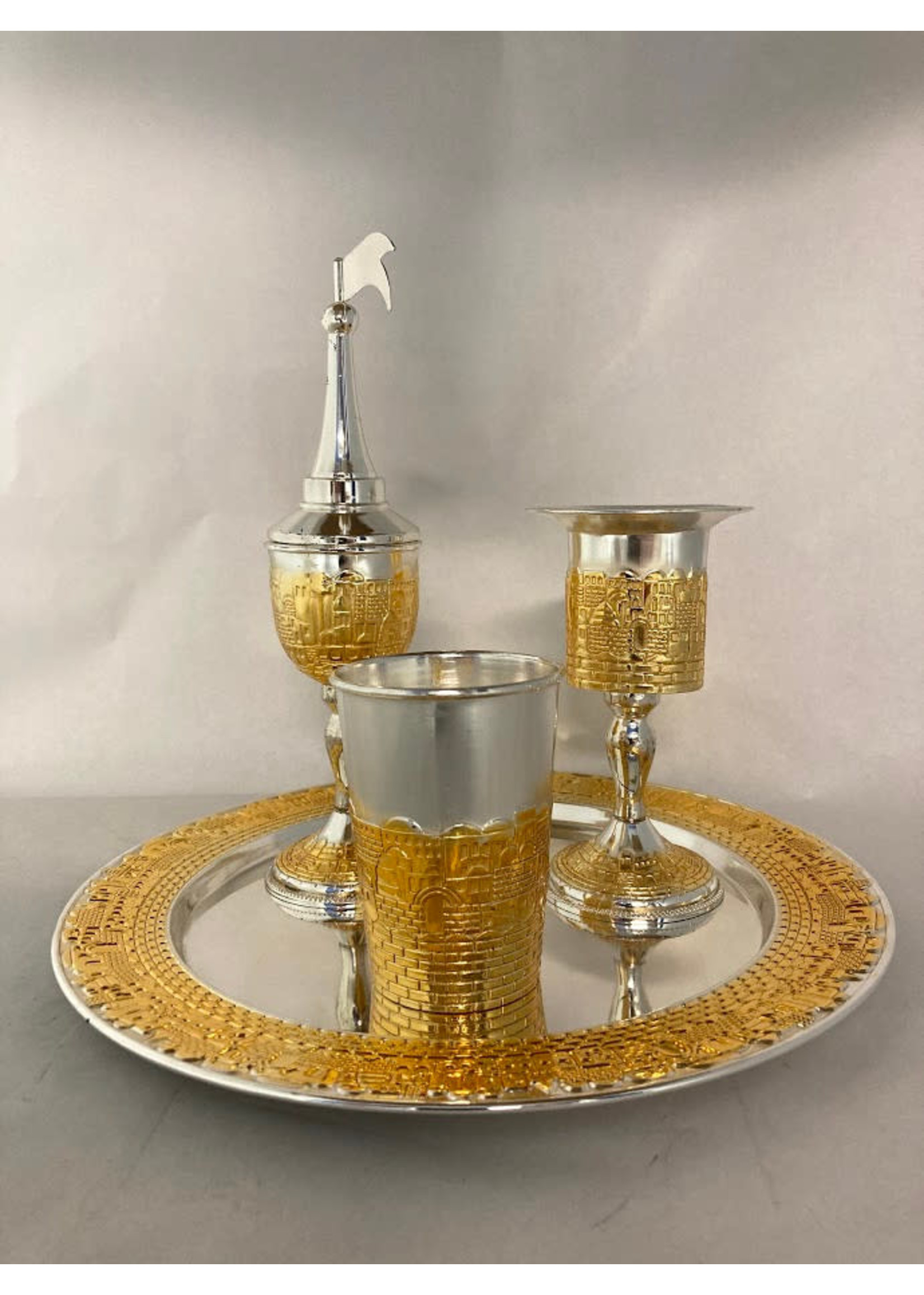 HAVDALAH SET GOLD JERUSALEM SILVER PLATE