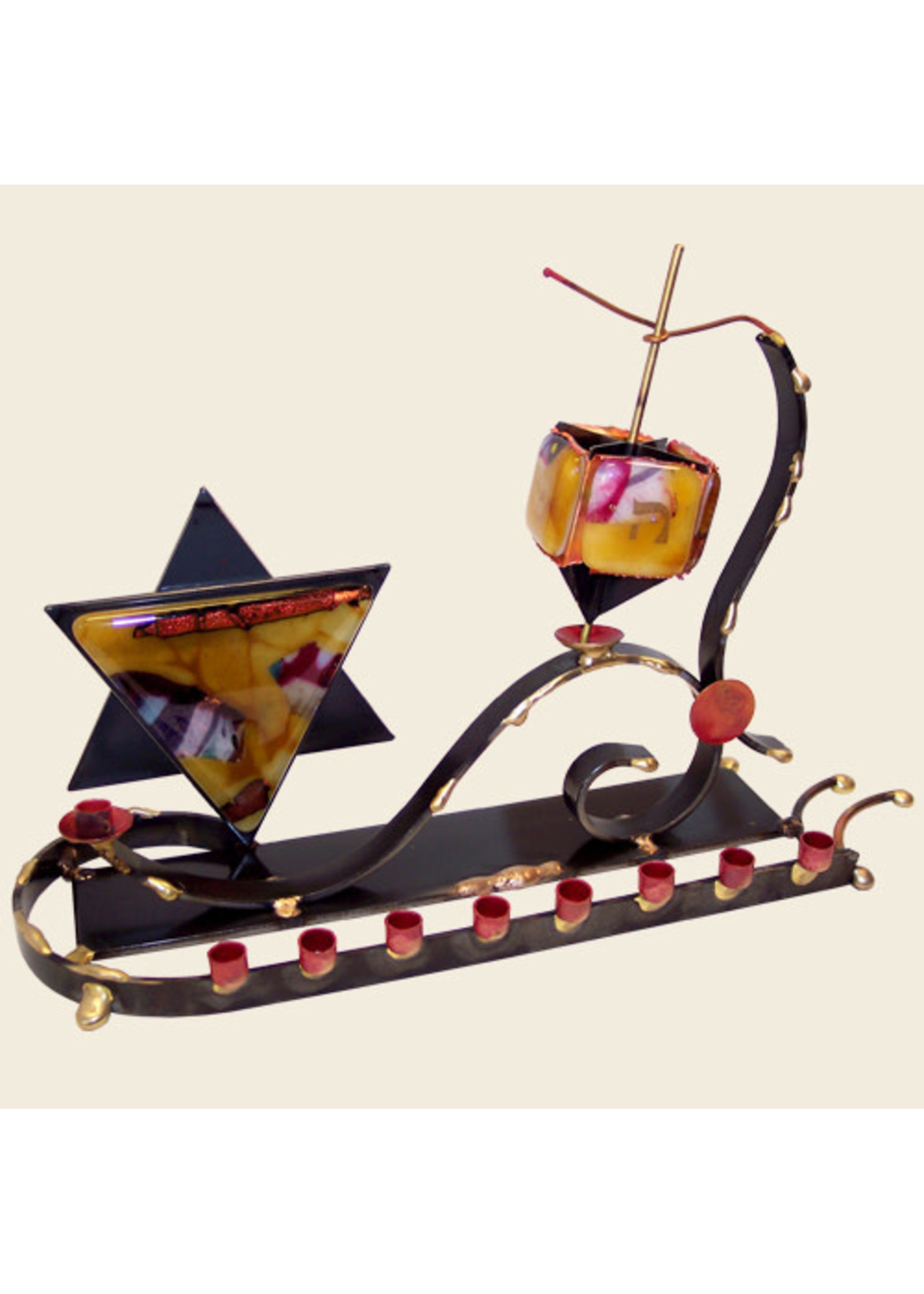 MENORAH GLASS & METAL FLOATING DREIDEL
