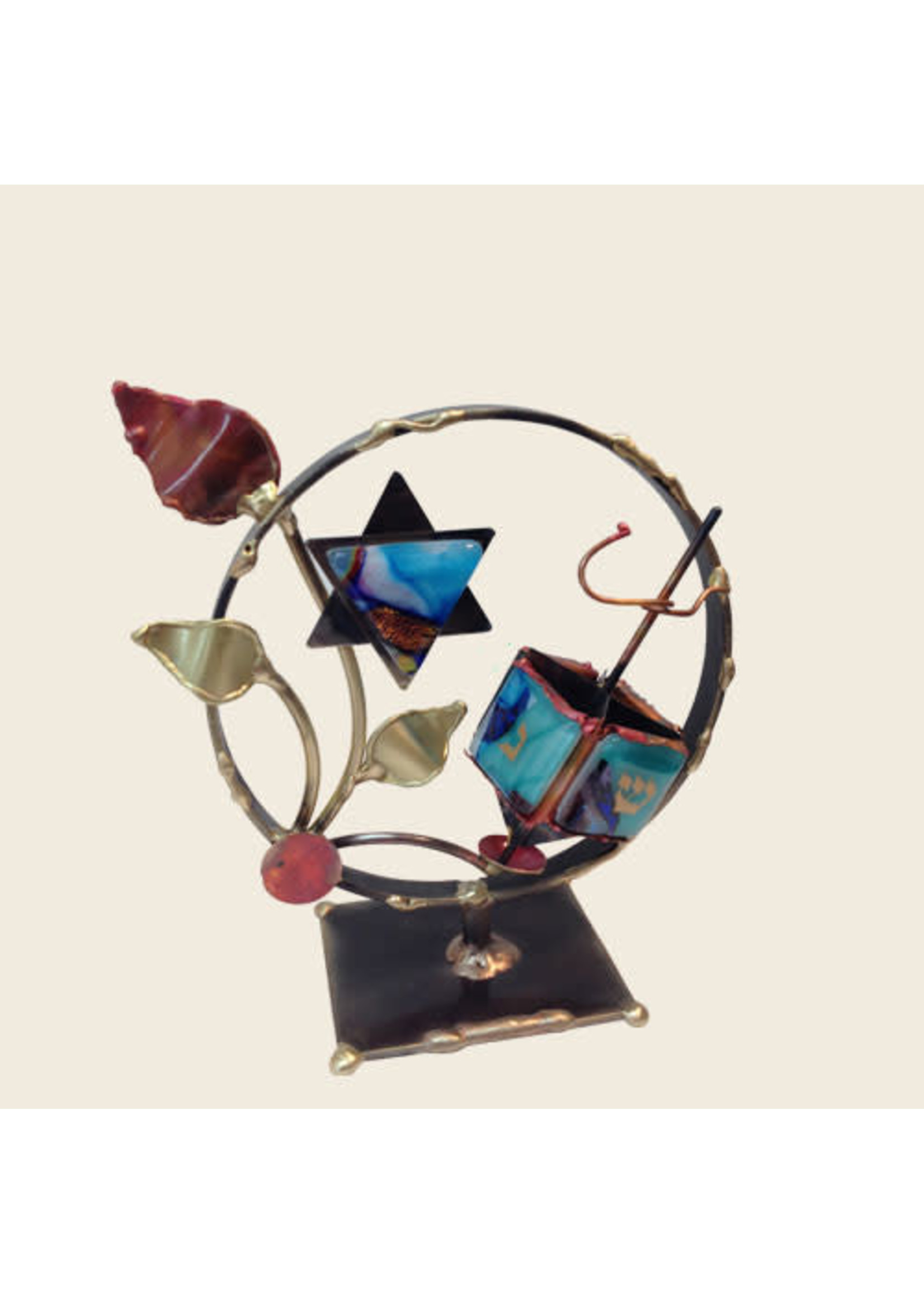 DREIDEL SCULPTURE METAL & GLASS IN CIRCLE