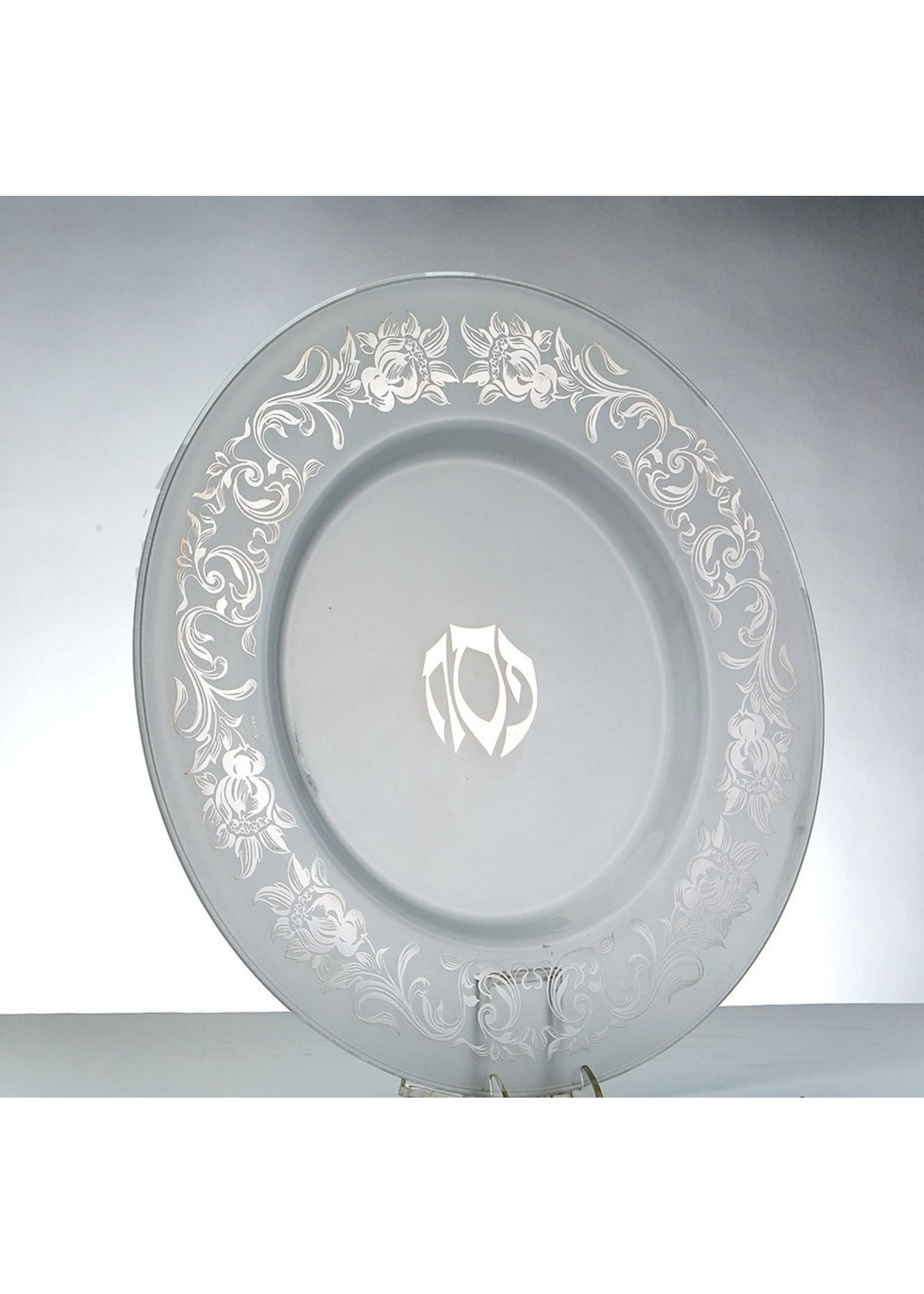 SEDER PLATE GLASS  SILVER FLORAL