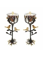 CANDLESTICKS BRASS TREE WITH BIRDS AND LEAVES