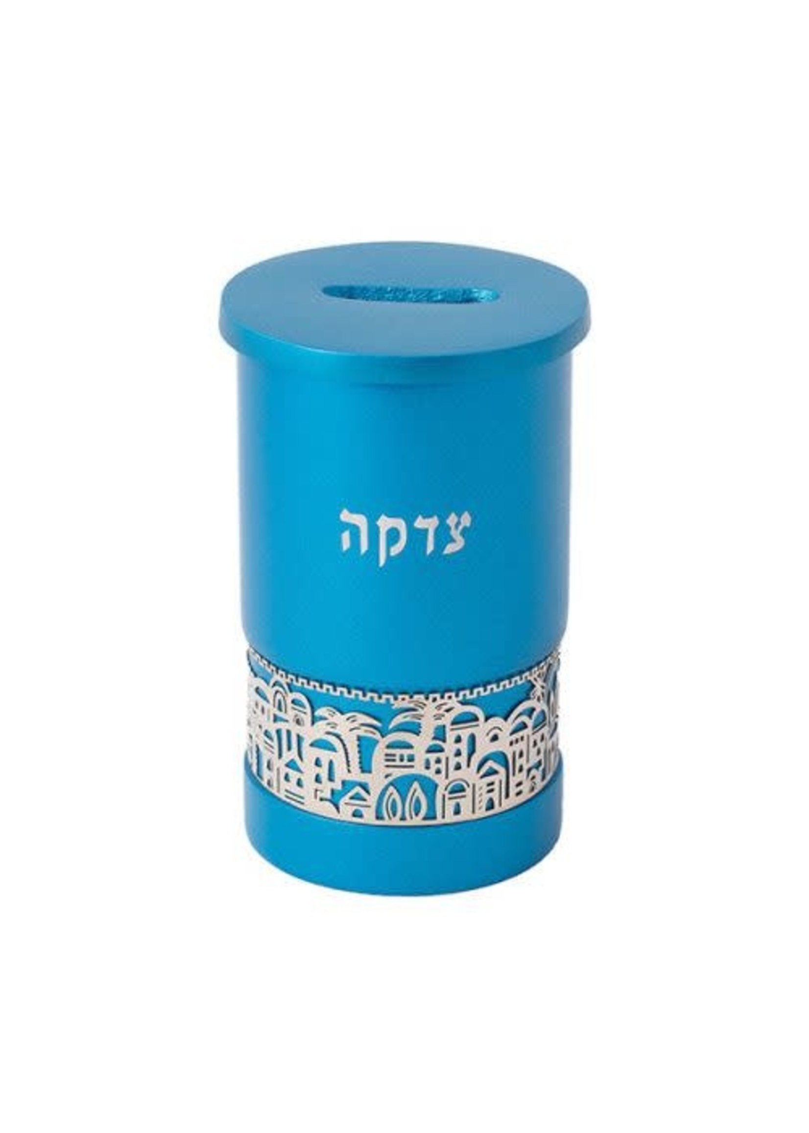CHARITY BOX TURQUOISE LAZER CUT JERUSALEM