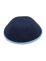 KIPPAH LINEN NAVY SKY BLUE RIM