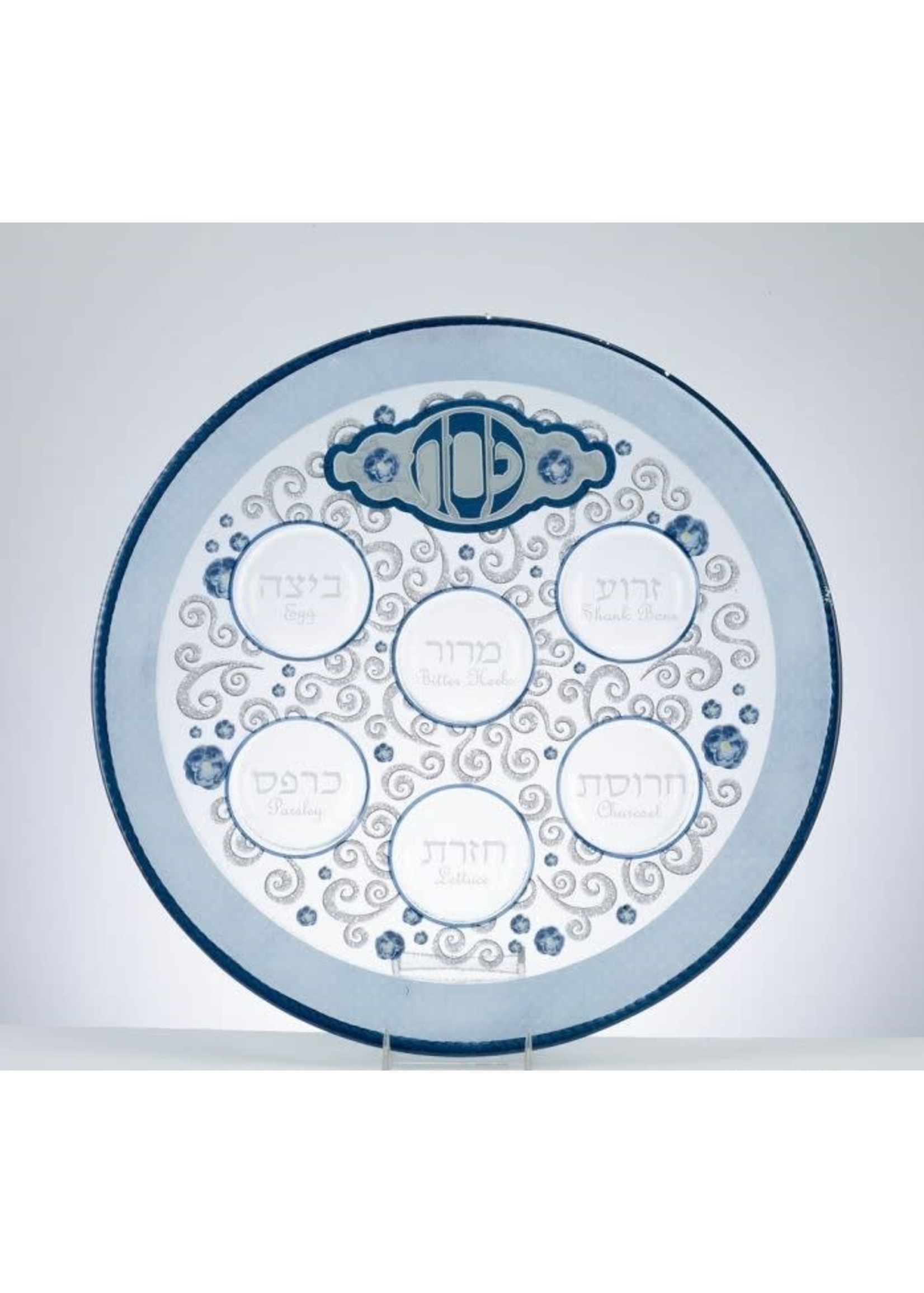 SEDER PLATE GLASS BLUE FLORAL