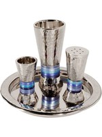 HAVDALAH SET  HAMMERED NICKEL WITH BLUE RINGS INLAY