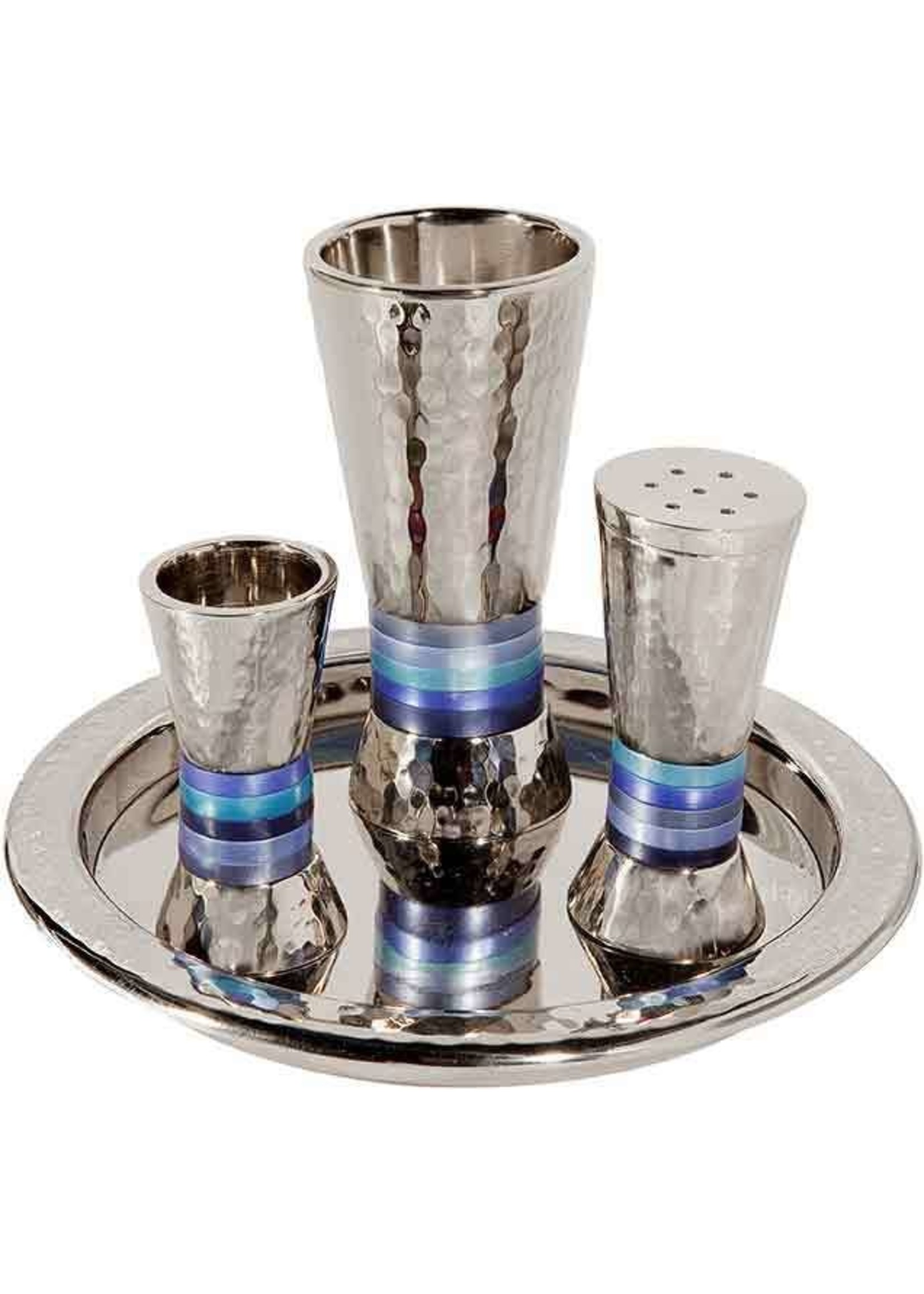 HAVDALAH SET  HAMMERED NICKEL WITH BLUE RINGS INLAY