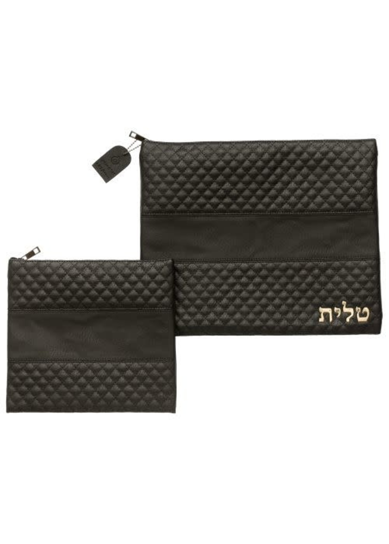 LEATHER LIKE TALIT AND TEFILIN BAG BLACK WITH GOLD
