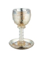 KIDDUSH CUP WITH STEM ON CRYSTAL GOLD TEXT