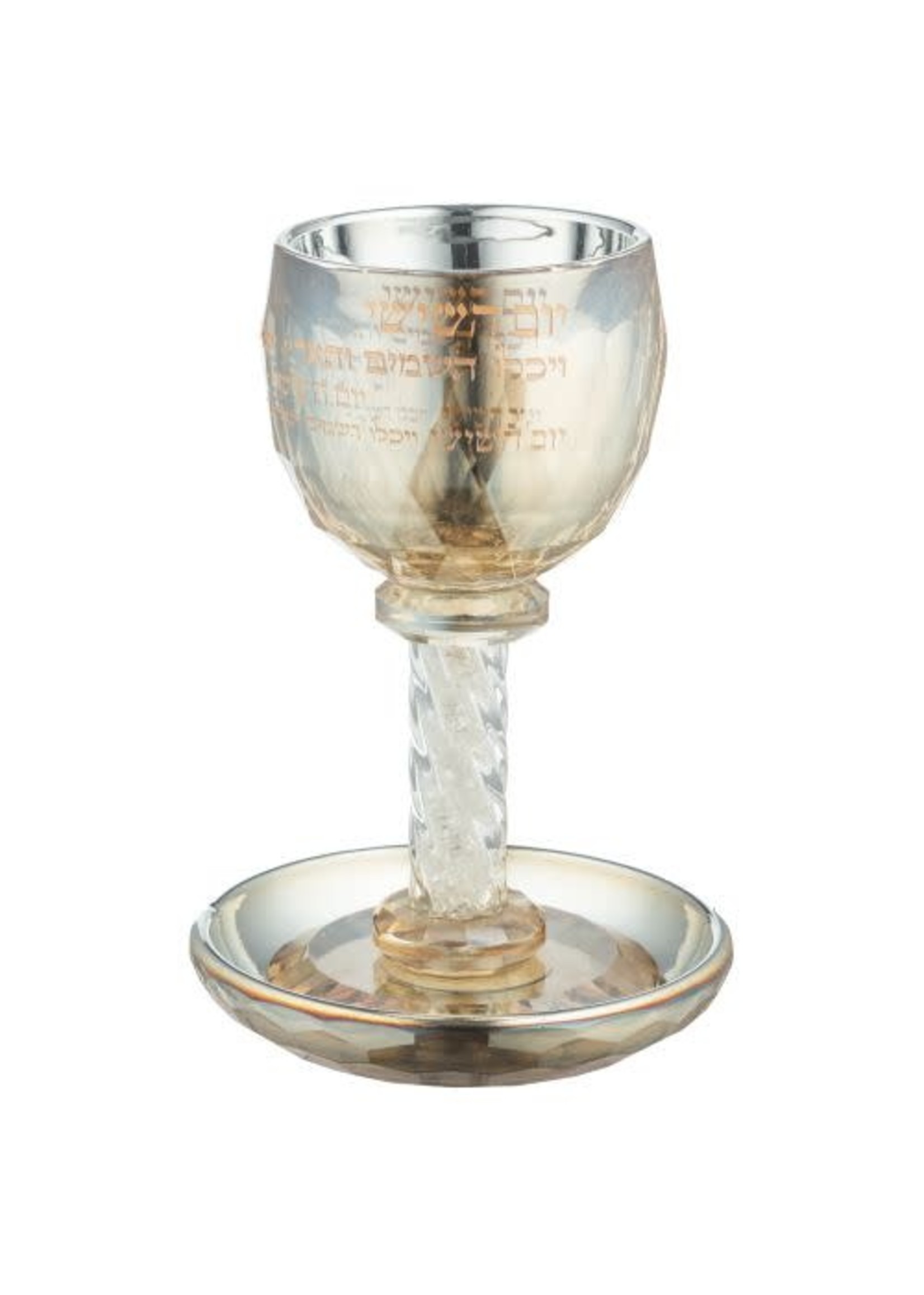 KIDDUSH CUP WITH STEM ON CRYSTAL GOLD TEXT