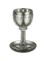 KIDDUSH CUP CRYSTAL SILVER  STONE FILLED STEM " YOM HASHISHI..."