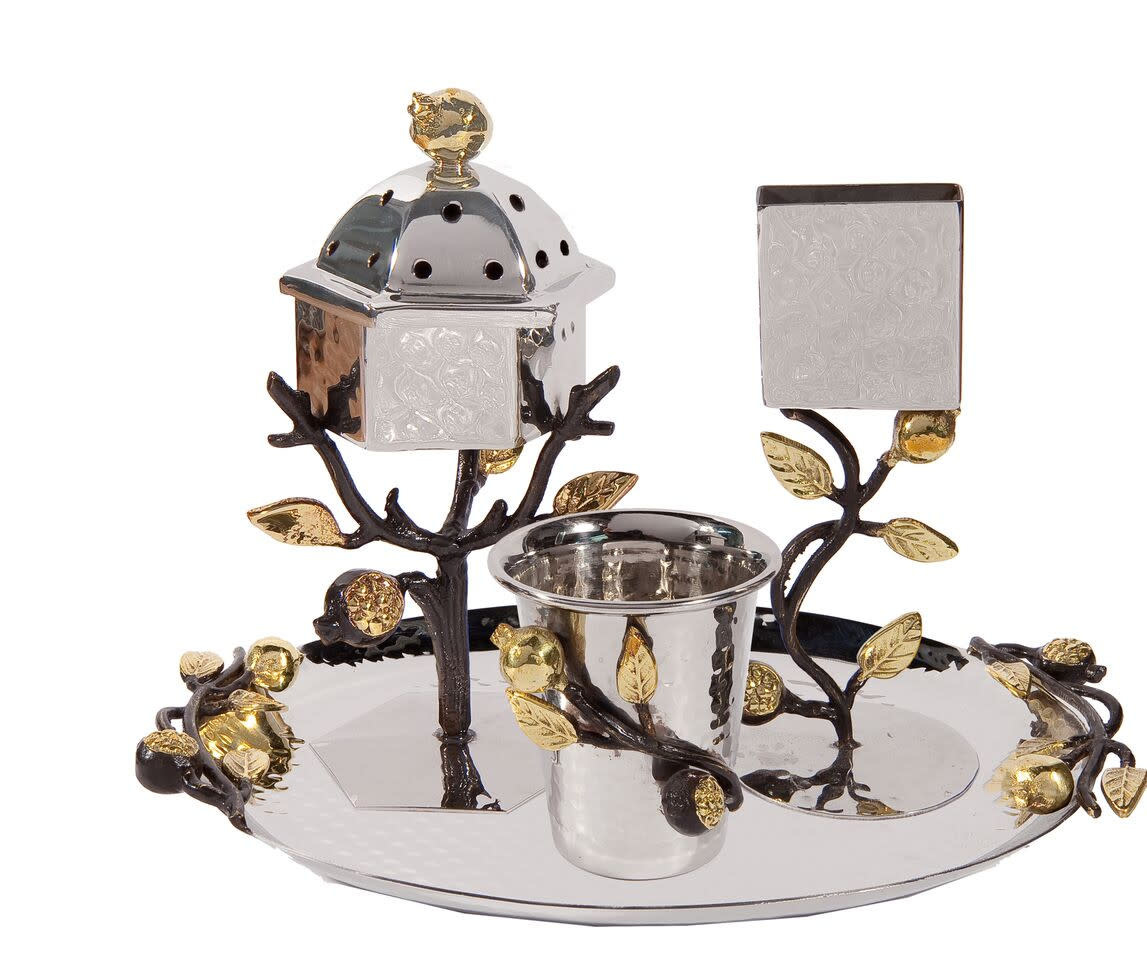 HAVDALAH SET POMEGRANATE BLACK GOLD HAMMERED