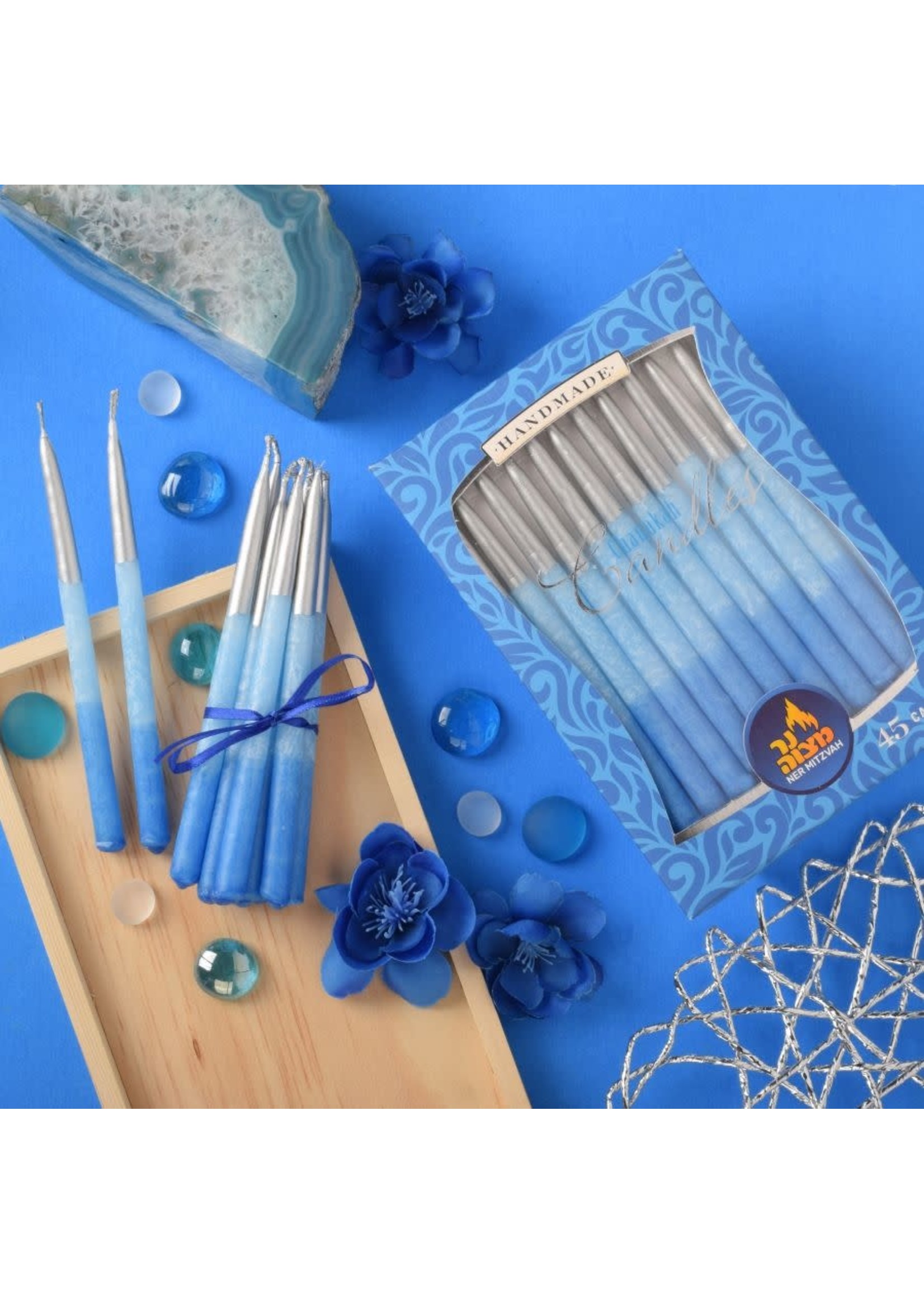 CHANUKAH CANDLES BLUE & SILVER GRADIENT  45 PK.